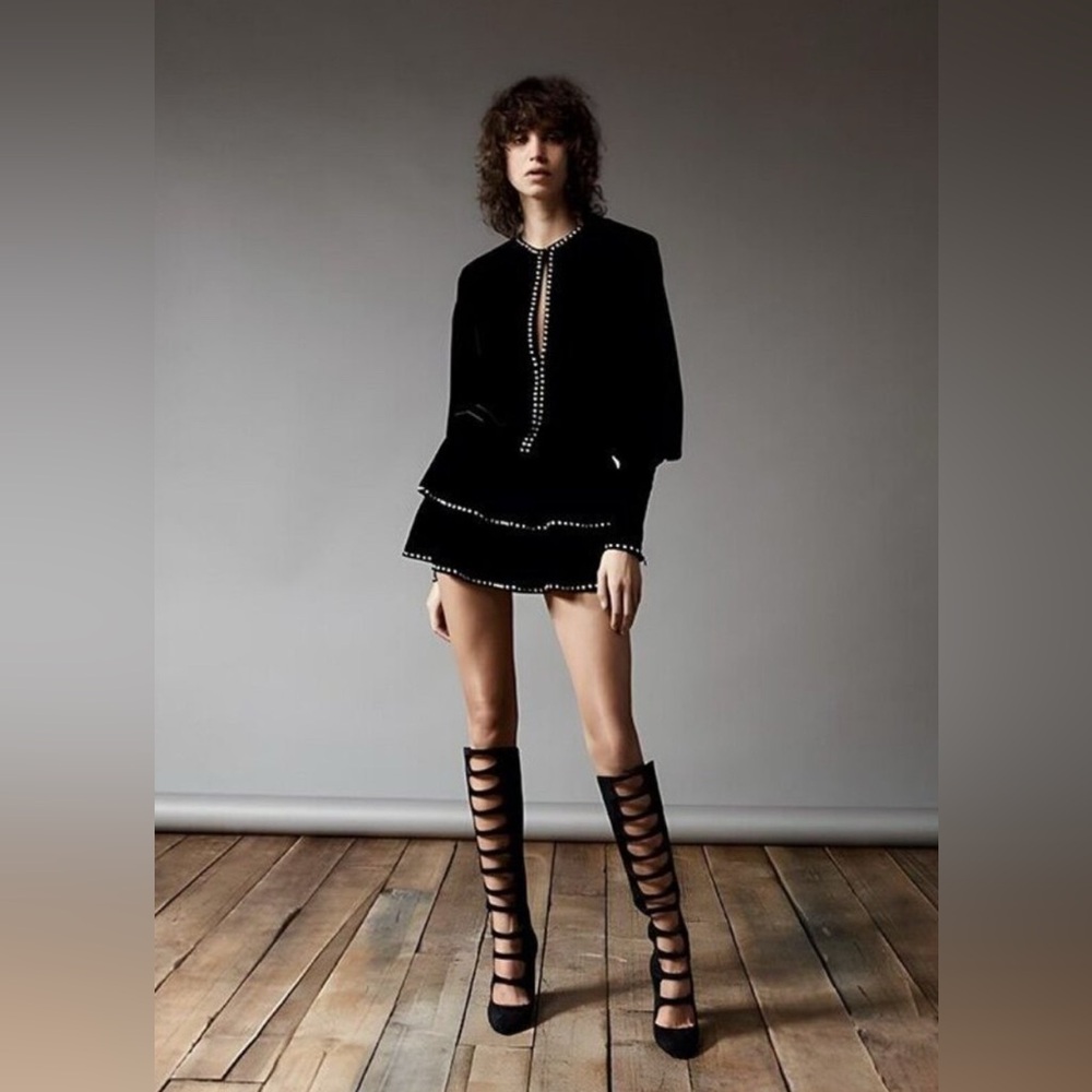 Saint Laurent Suede Caged Knee High Boots